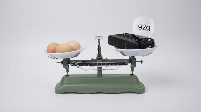 Eggs and a 192g HOVERAir X1 PROMAX  balanced on a  scale