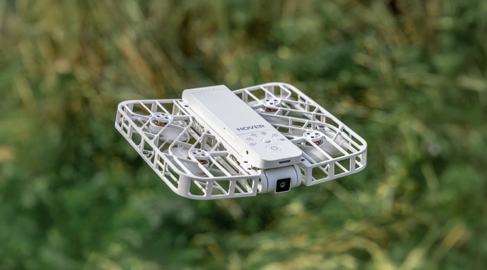 A white HOVERAir X1 drone