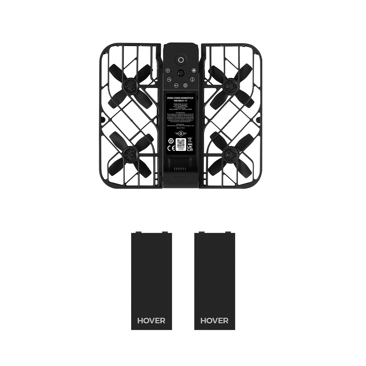 one HOVERAir X1 black and two Batteries