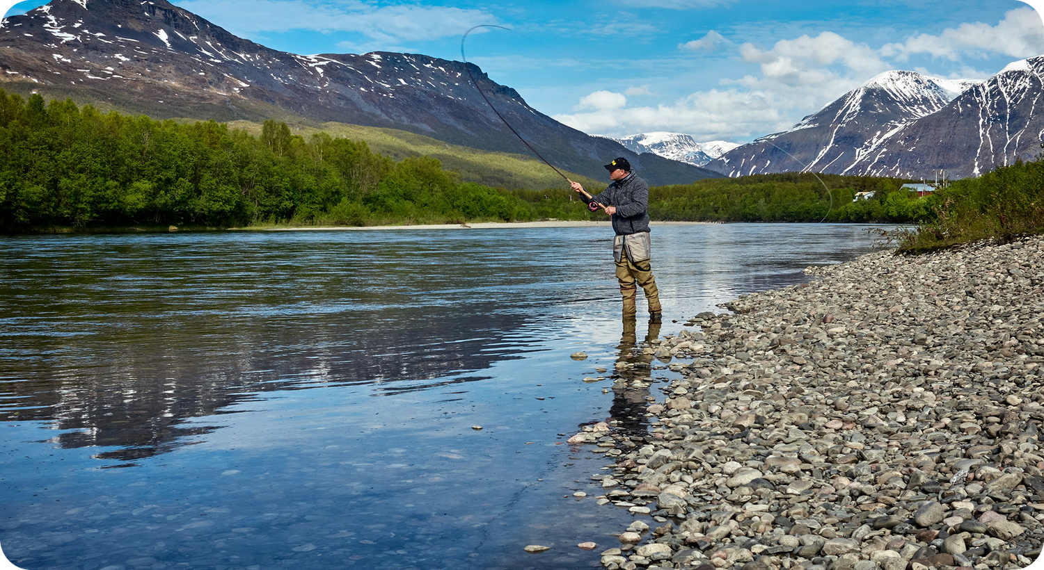 Man fly fishing in a mountain river