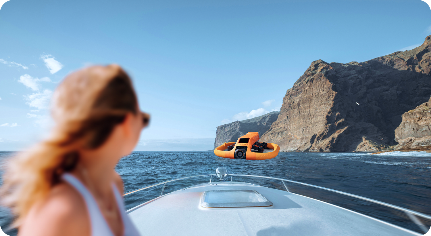 Drone tracking a boat
